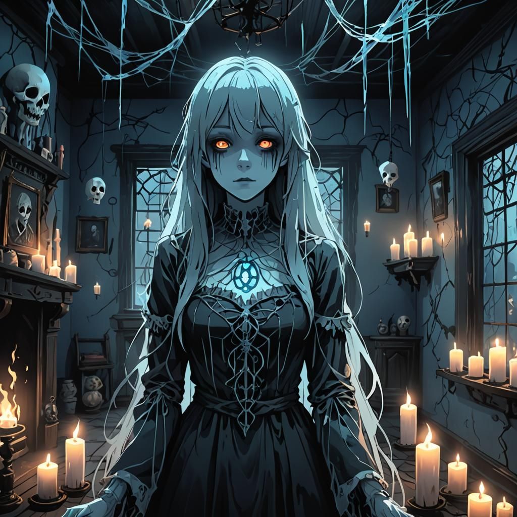 Vtuber Ghost in Haunted House: Sinister Digital Art