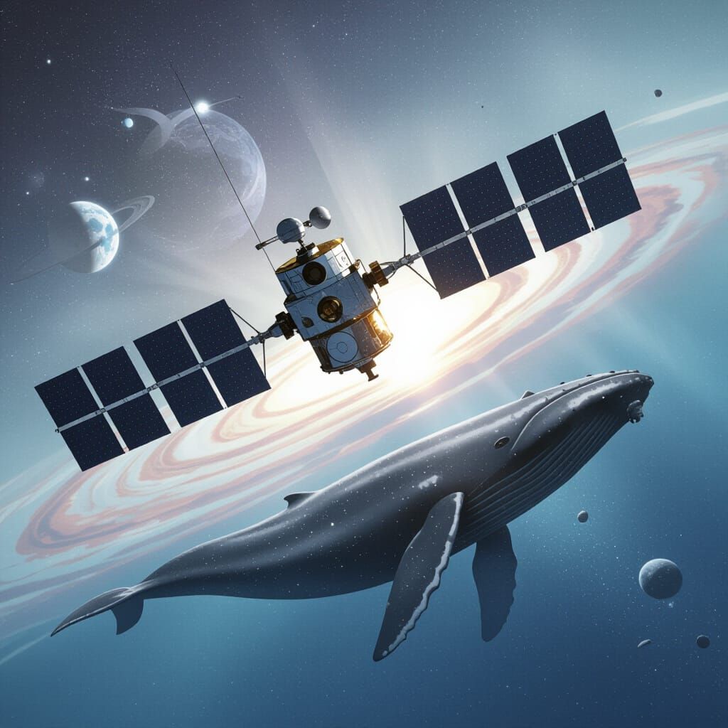 Satellite and Whale in Cosmic Ocean