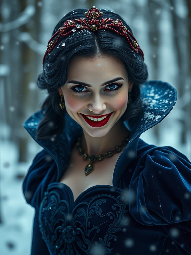 Snow White's Evil Grin in Winter Forest