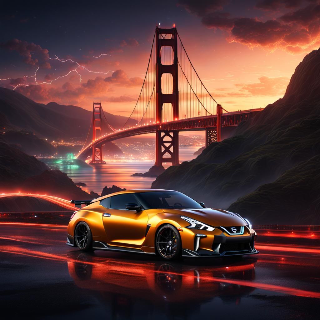 Nissan Skyline at Golden Gate Bridge in Matte Painting