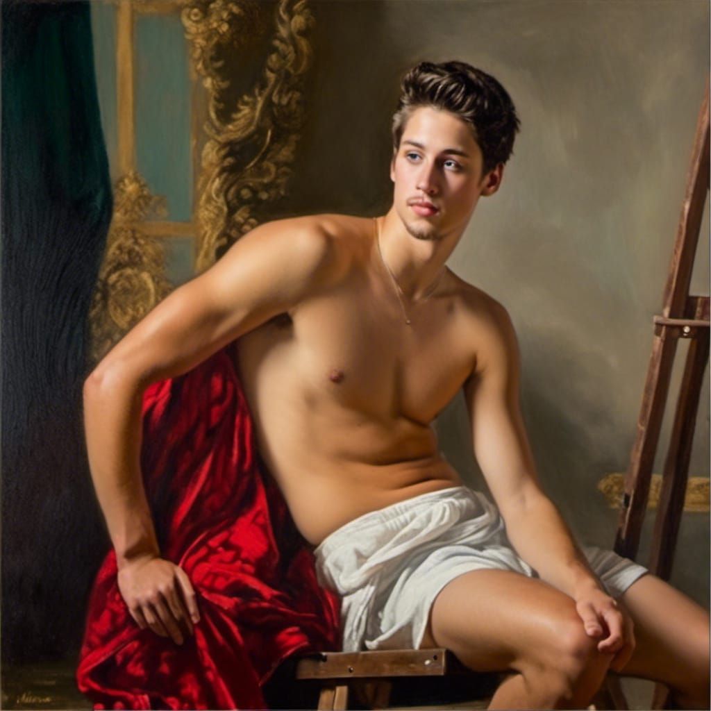 Man Painting Napoleon Self-Portrait, Detailed Matte Art