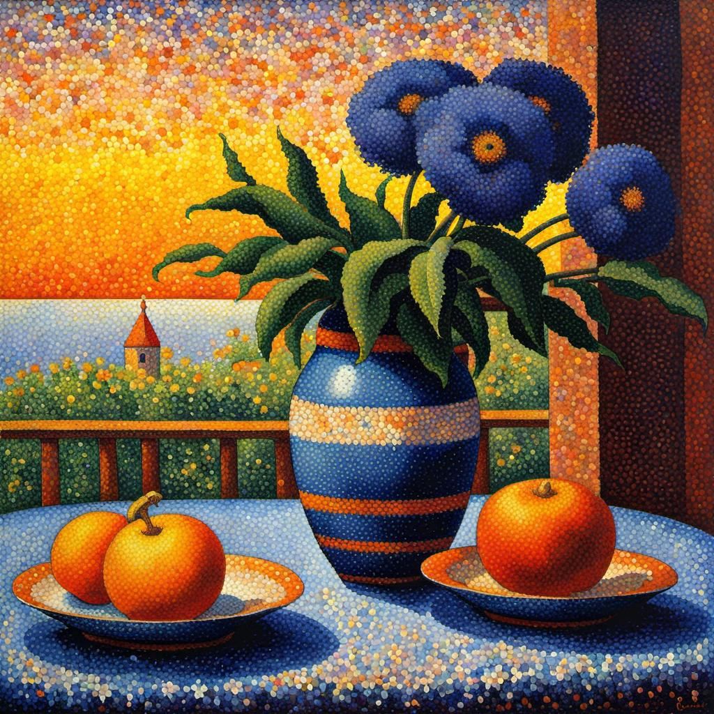 Colourful Floral Still Life in Pointillism Style