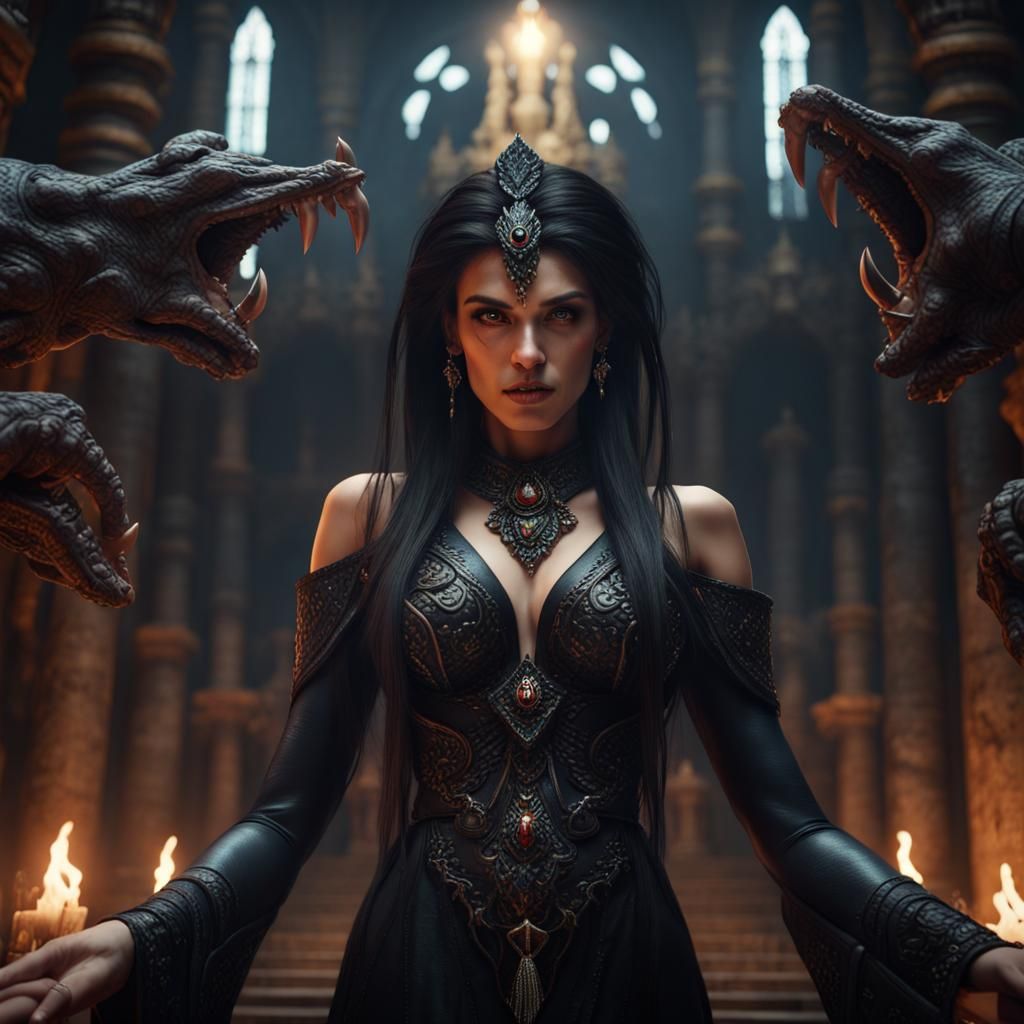 Hypnotic Evil Priestess in a Dark Temple