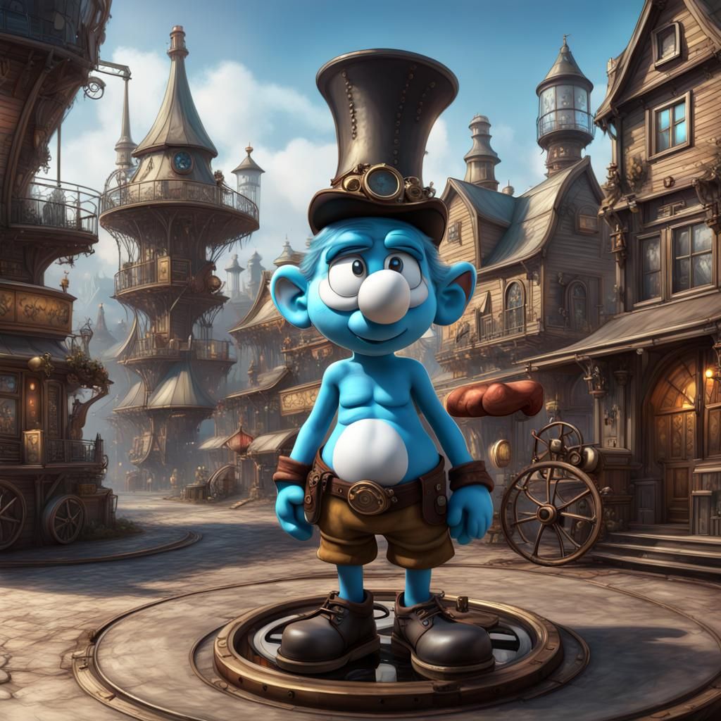 Smurf in  steampunk gothic  park