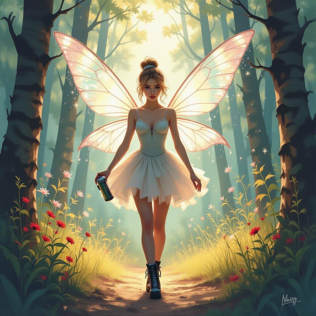 Punk Fairy with Spray Paint in Glowing Forest