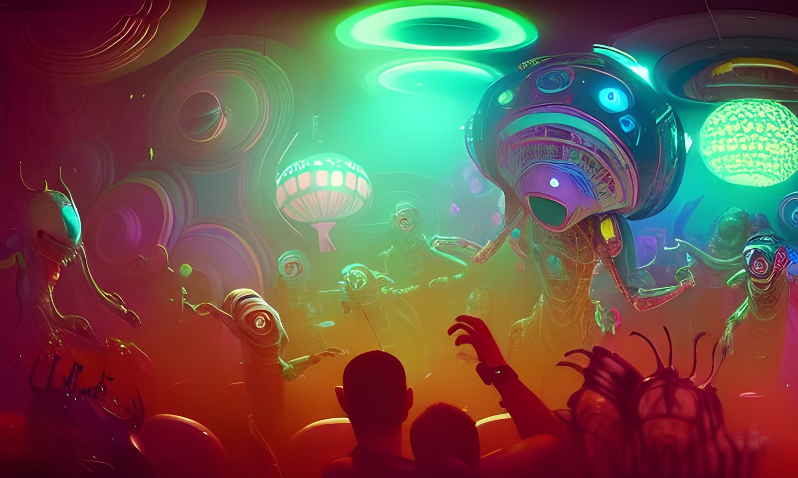 Elaborate Alien Dance Party in Digital Art Style