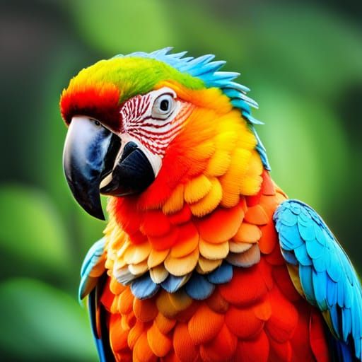 Colorful Parrot in Golden Frame, Hyperrealistic