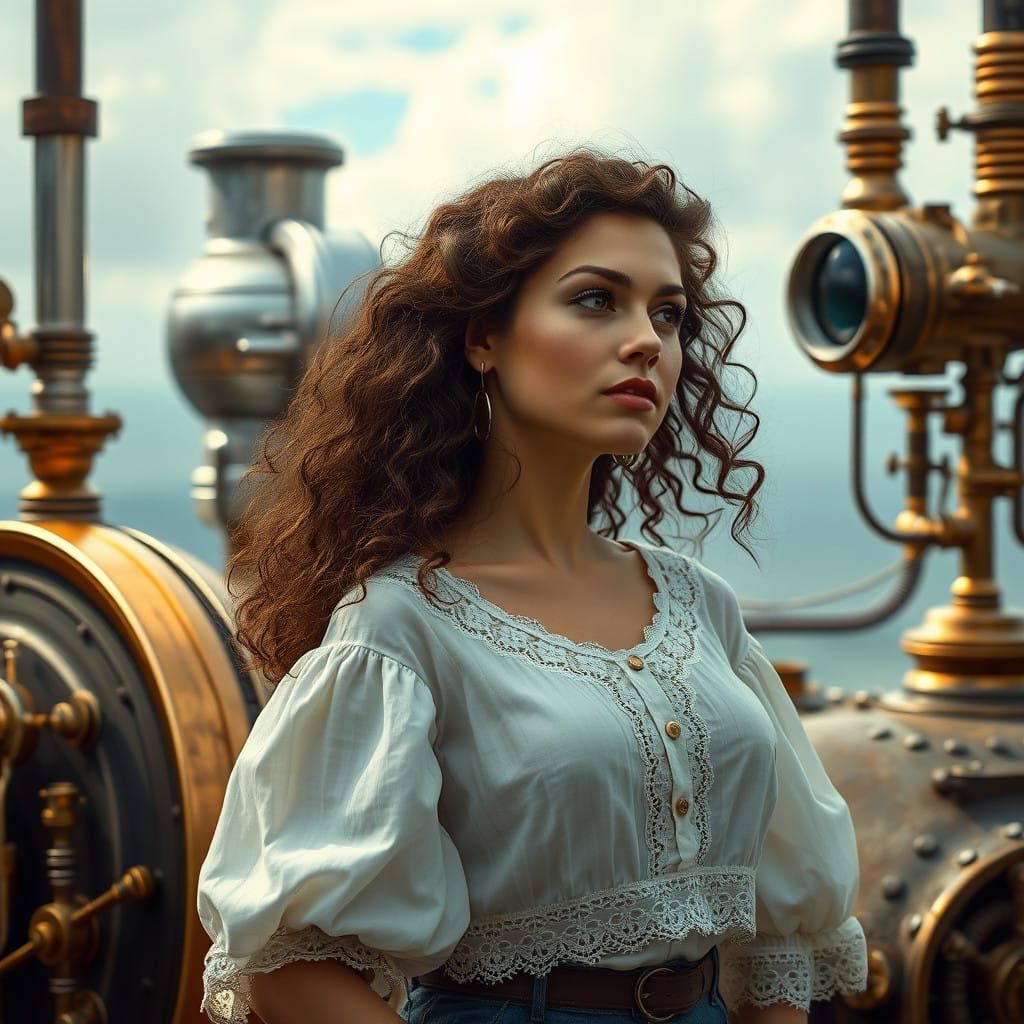 Steampunk Visionary Contemplates Futuristic Dreams