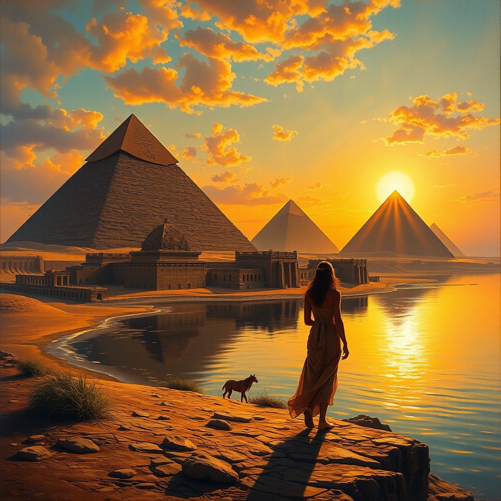 Egyptian Woman at Nile River, Hyperrealistic Oil Painting