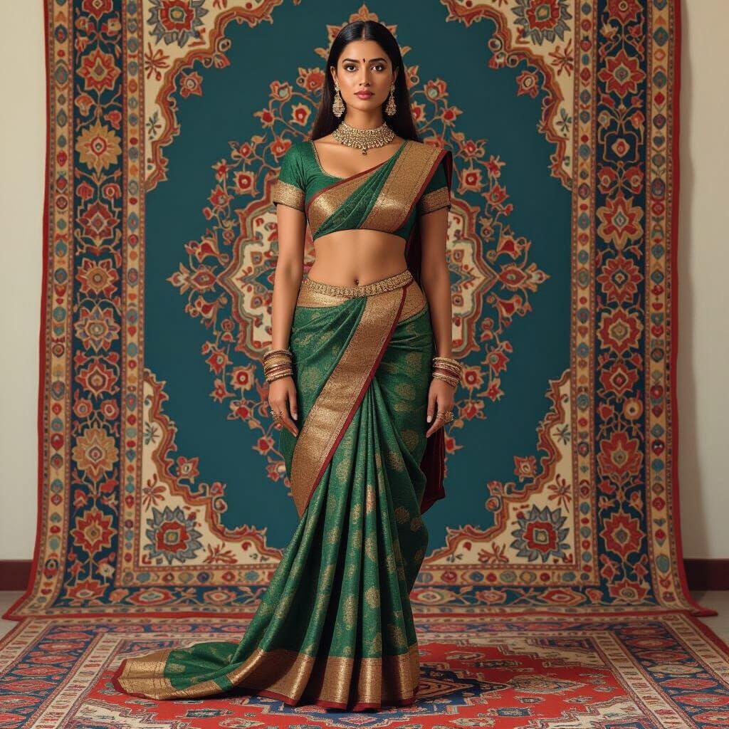South Asian Woman on Carpet in Classical Indian Style