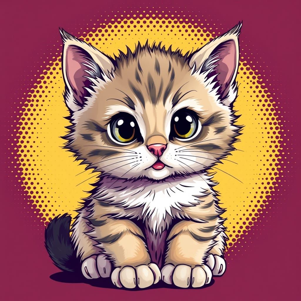 Cute Baby Cat in Comic Book Style Art