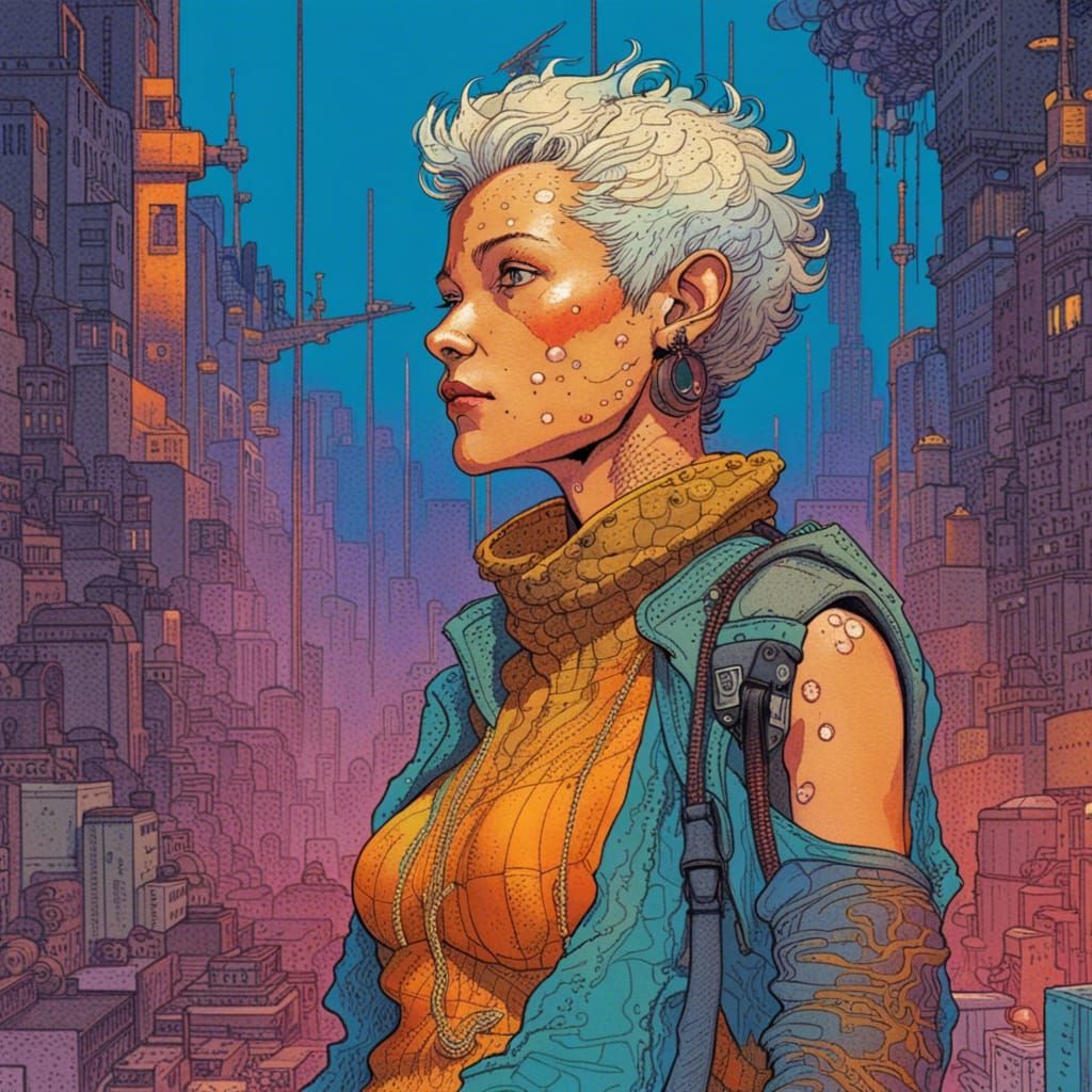 Cyberpunk Woman in Moebius Style