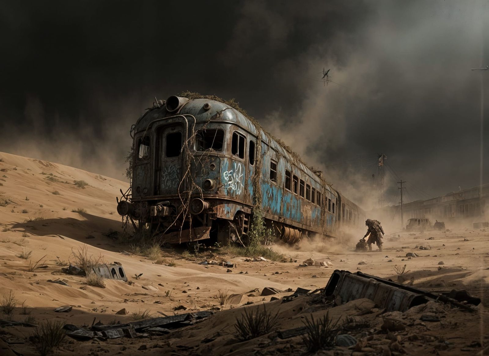 An abandoned , rusted train