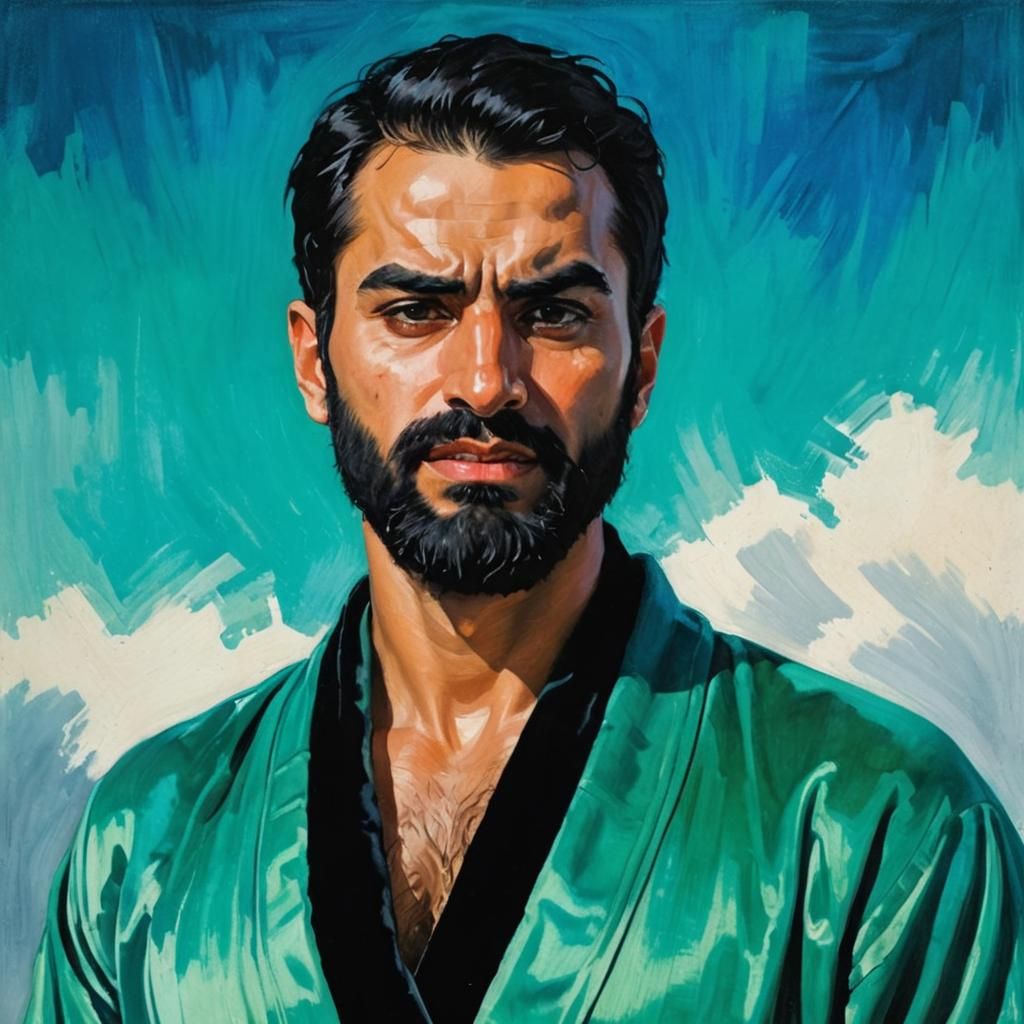 Angry Man Portrait in Gouache Style