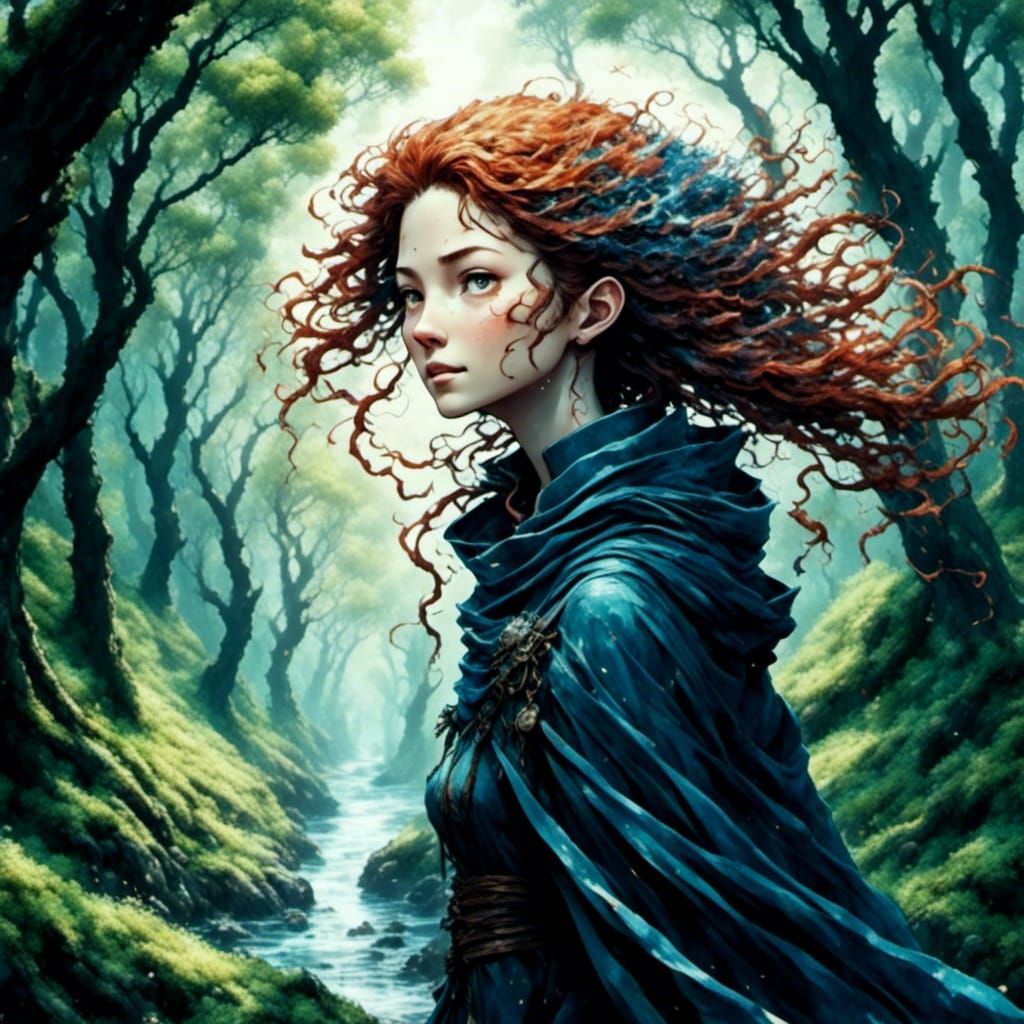 older woman with hair blowing in the wind