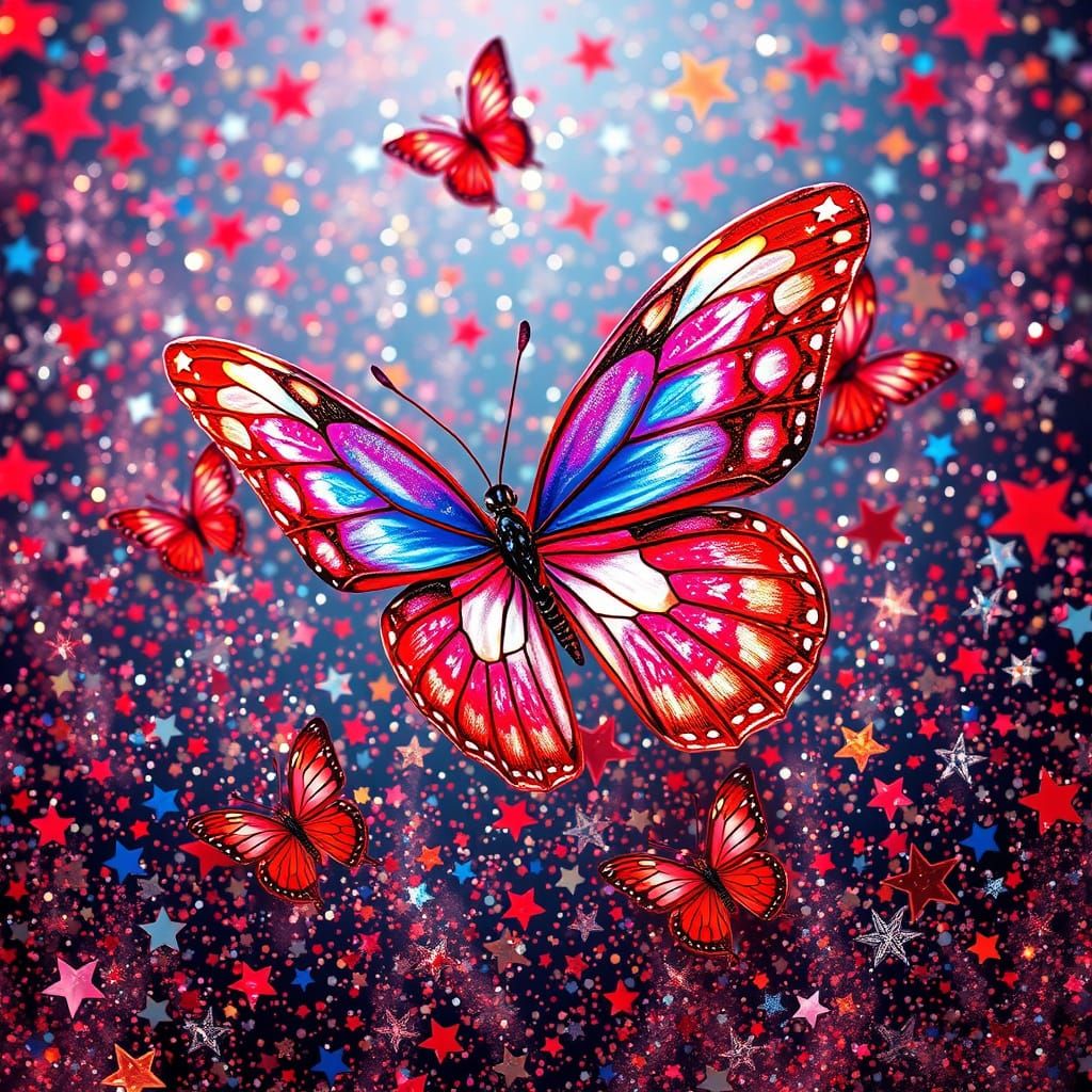 Glittery American Flag Butterflies in Vibrant Iridescent Hue...