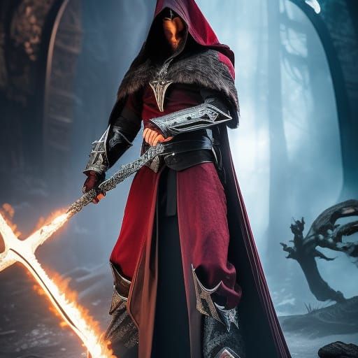 Elven Vampire Warlock in Blood Plate Armor