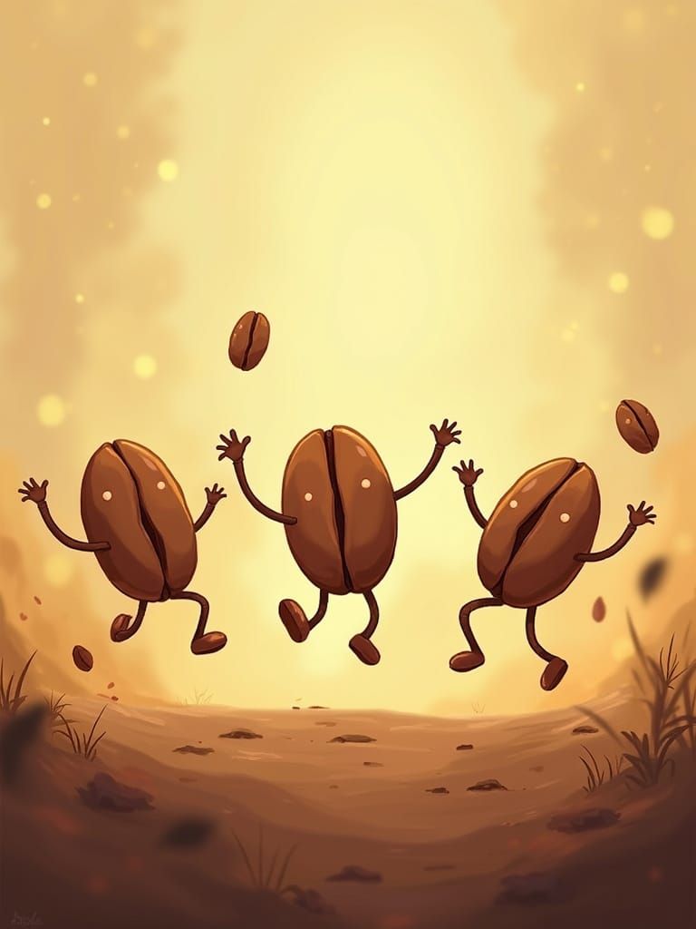 Whimsical Coffee Beans Dancing Joyfully in Children's Book S...