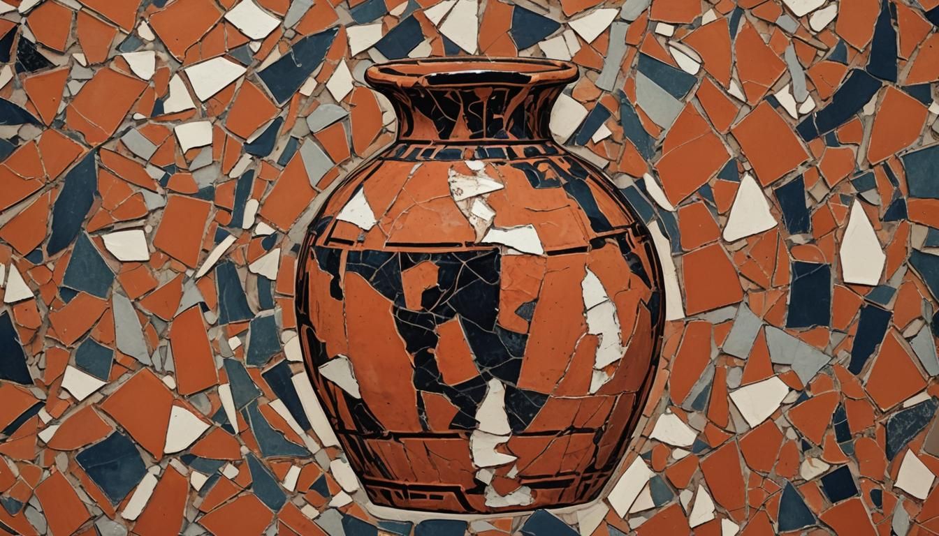 Shattered Ancient Greek Redware Vase in Abstract Art