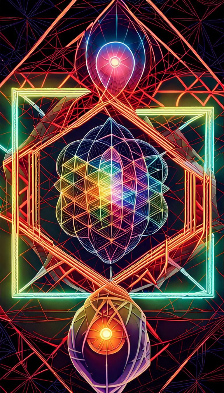 Sacred Geometry in Quantum Mechanics: Neon 3D Art