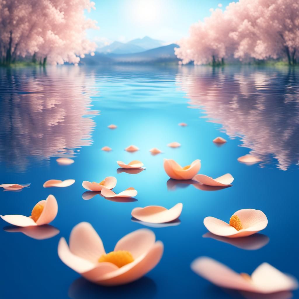 Pastel Petals Over Blue Lake in 3D