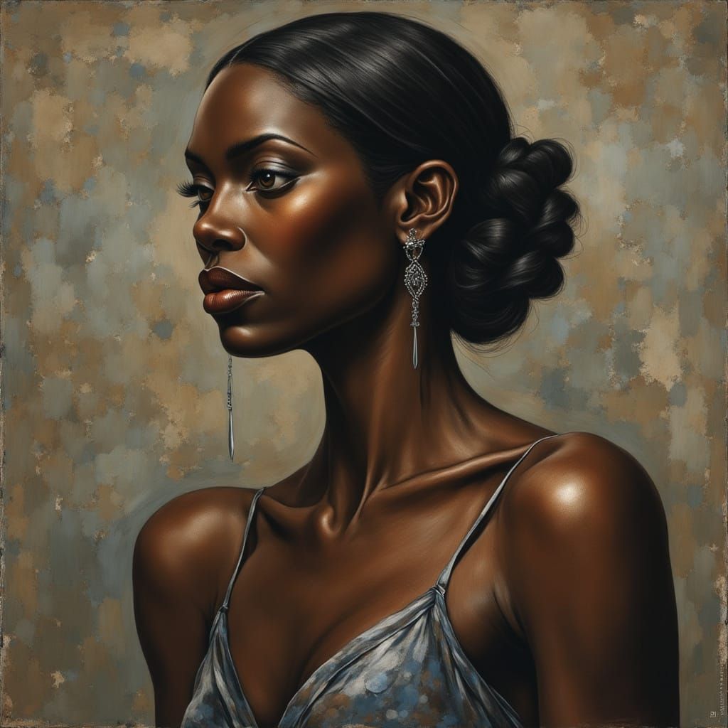 Elegant Black Woman Portrait in Mixed Media Style