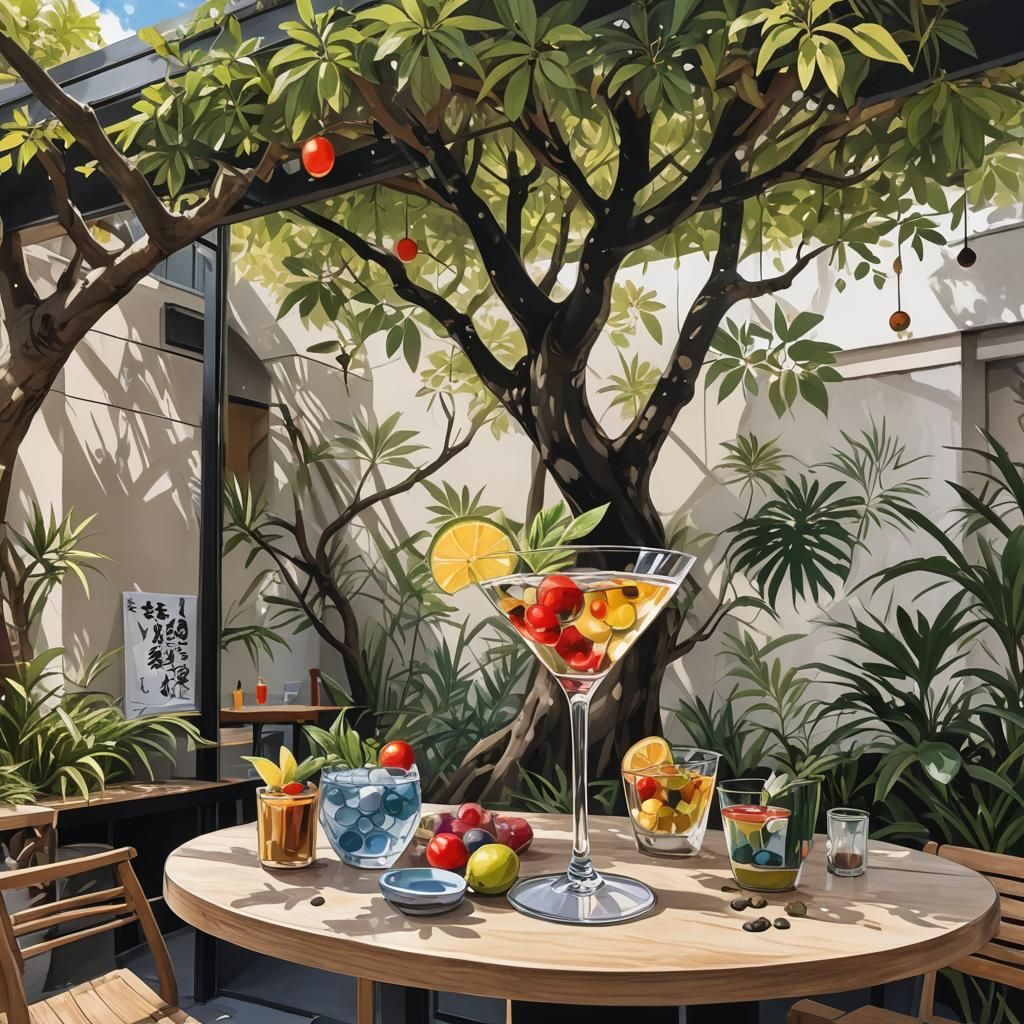 Exotic Mural on Bar Terrace in Anime Style