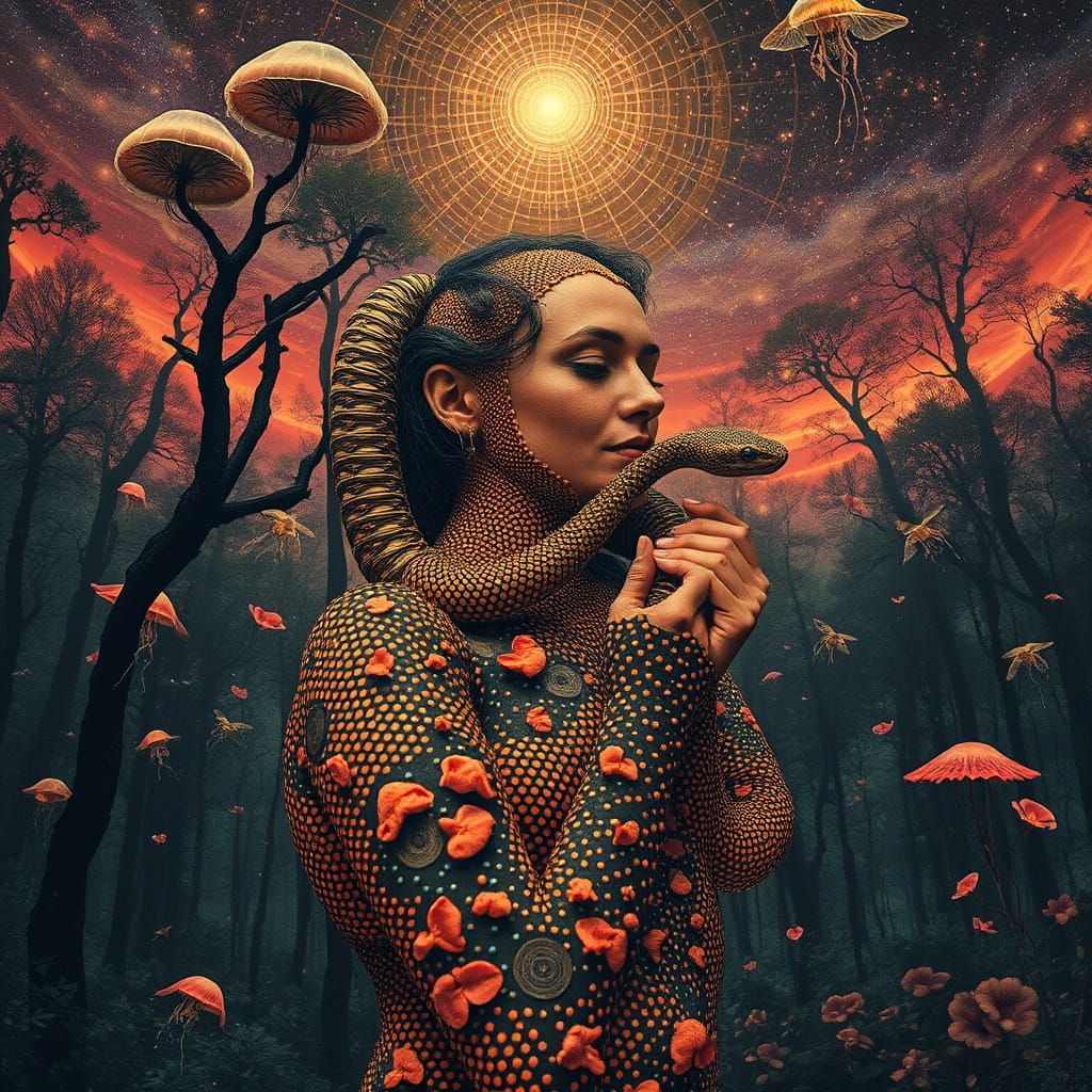 Surreal Bio-Art Woman in Trance Forest