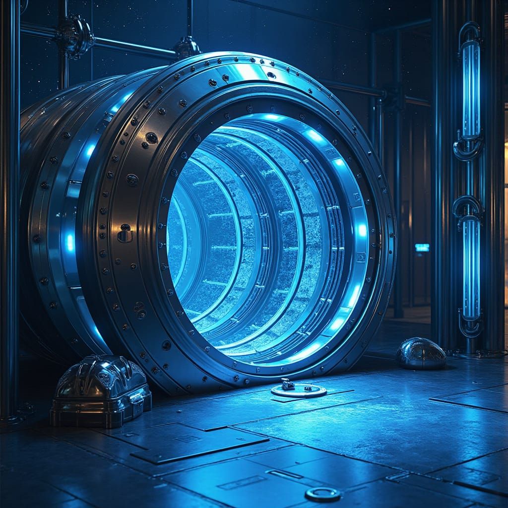 Futuristic Vault with Holograms in Matte Painting Style