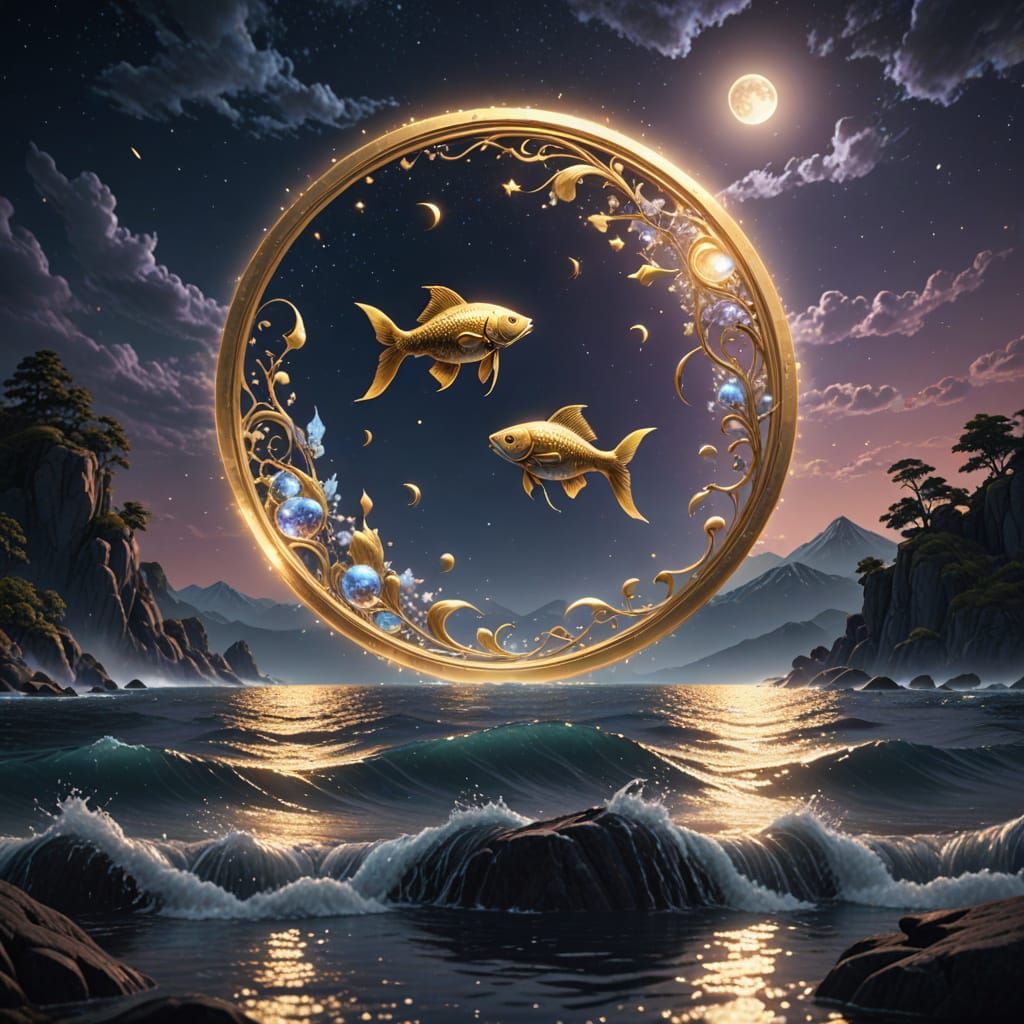 Ethereal Zodiac Composition with Glowing Full Moon