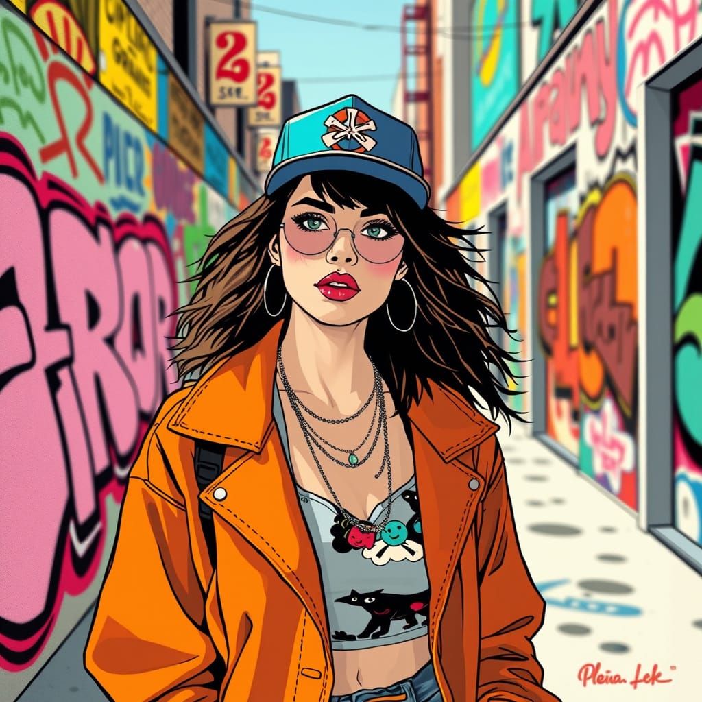 Trendy Woman in Urban Graffiti Art Style