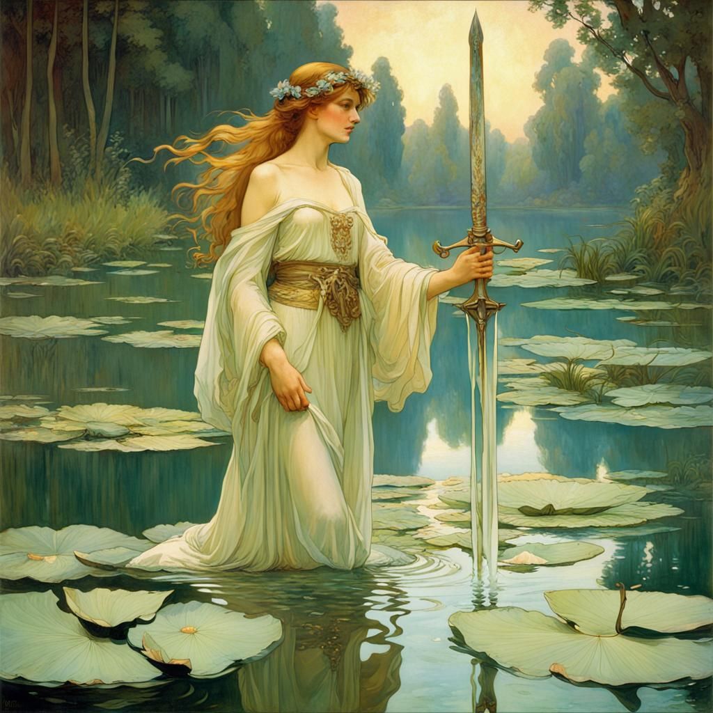 Lady of the Lake: An Art Nouveau Painting