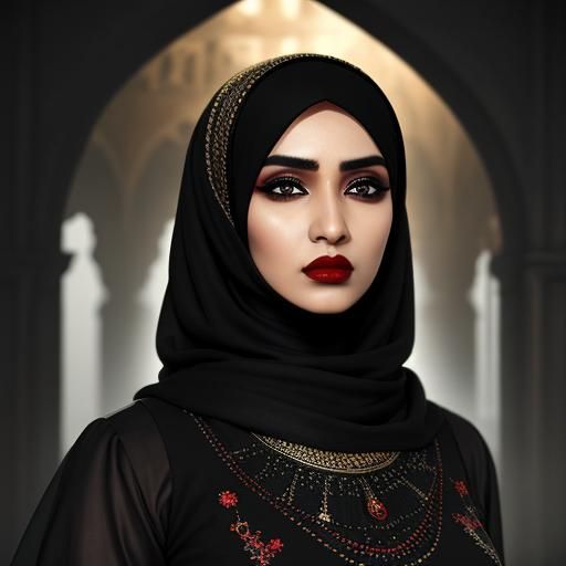Beautiful Woman in Hijab with Red Lipstick