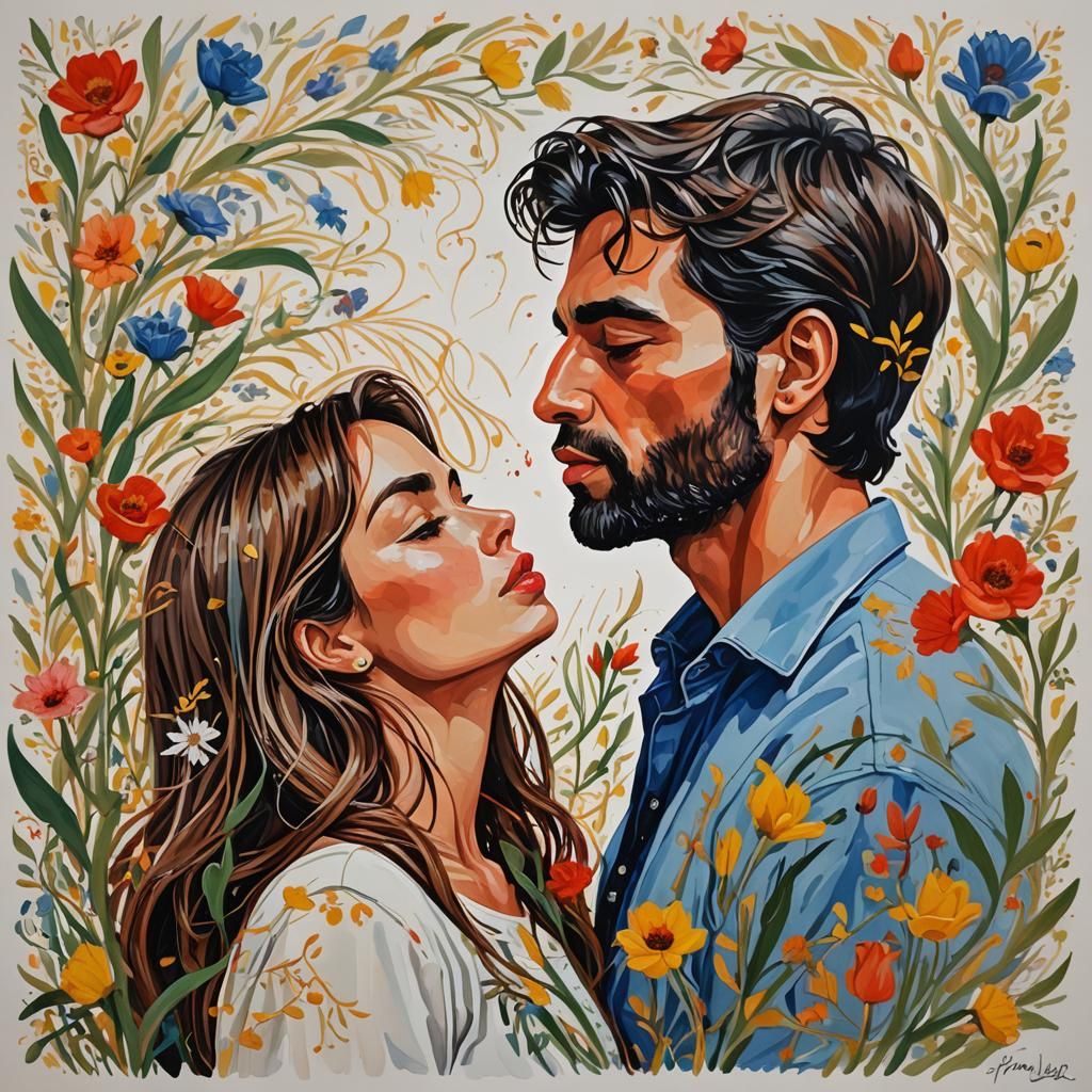 Gouache Painting: The Silent Language of Kisses