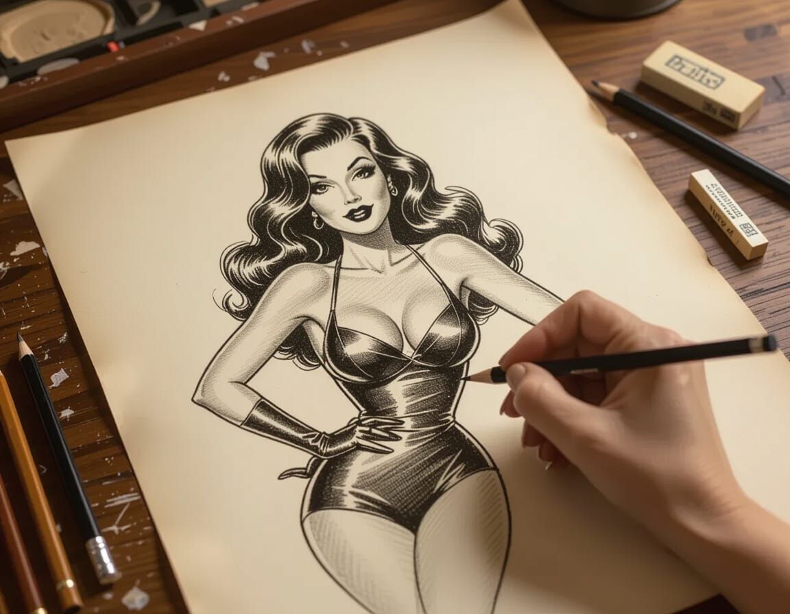 Realistic Pencil Sketch of Jessica Rabbit Being Drawn