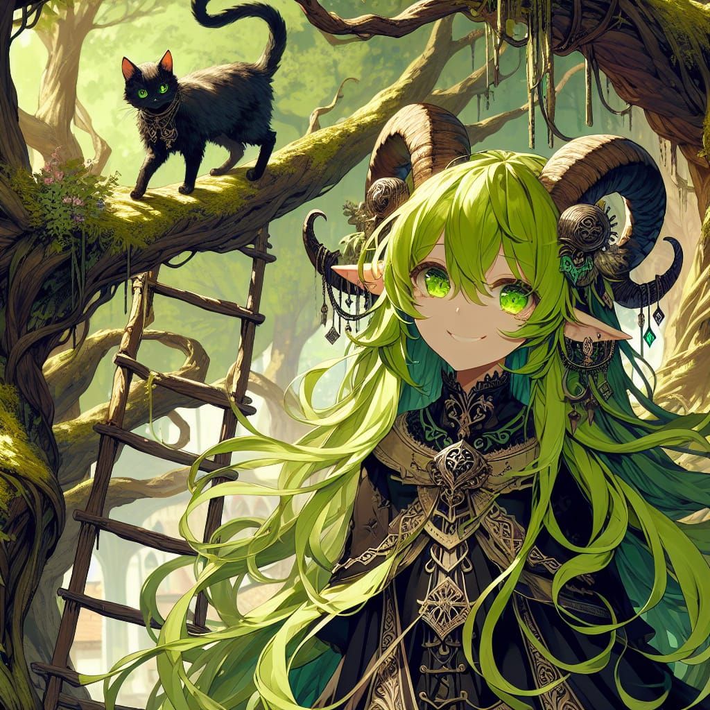 Anime Druid Satyr Girl in Detailed Matte Painting