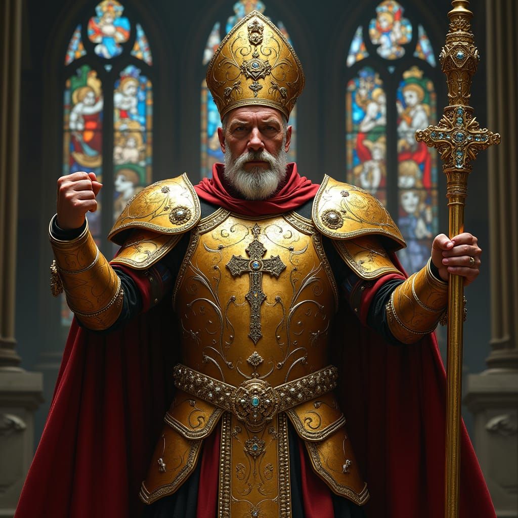 Regal Space Marine Bishop in Gothic Cathedral
