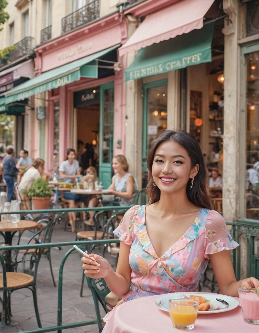 AI Illustration  featuring actress Ashley Park as Mindy Chen in "Emily in Paris"