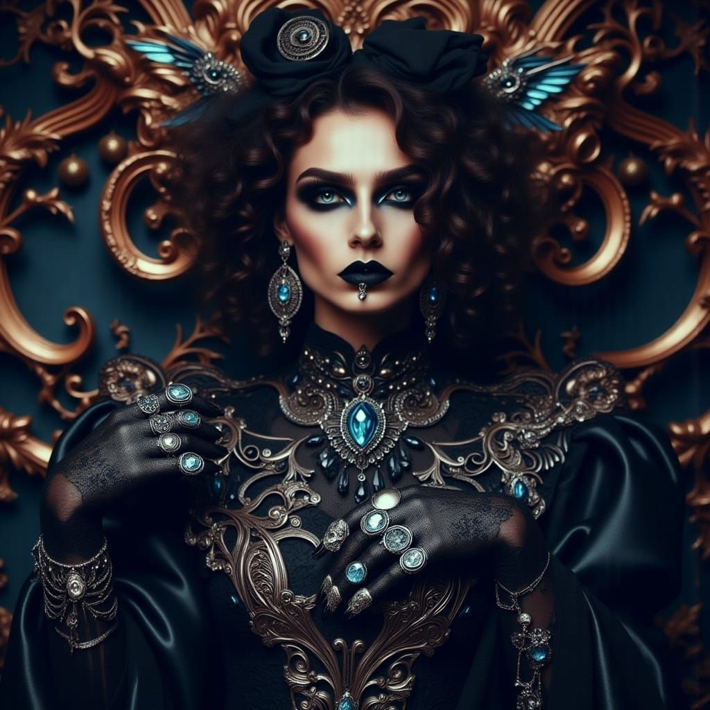 Glamorous Woman in Futuristic Gothic Attire