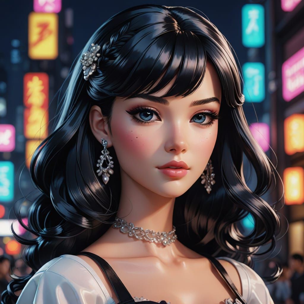 Ethereal Jugendstil Anime Princess with Black Hair