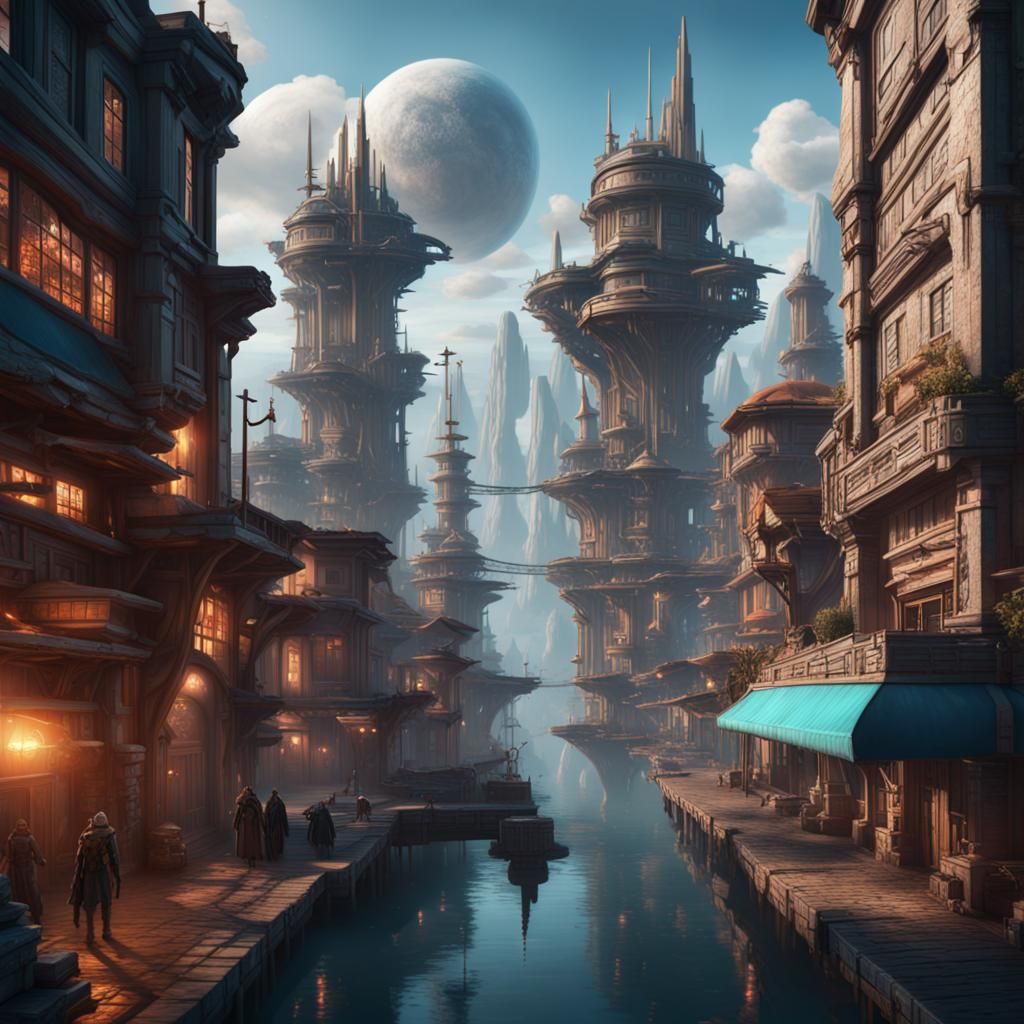 Aliens in Future Town: Detailed Matte Painting