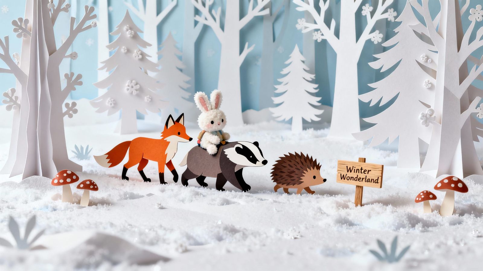 Winter Wonderland Animals in 3D Paper Art Style
