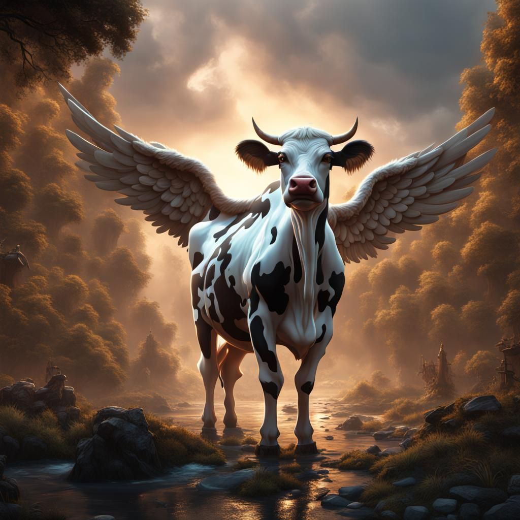 Detailed Angel Cow Fantasy Concept Art