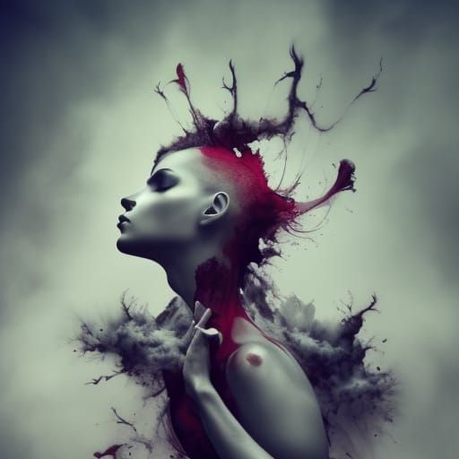 Epic Meditation in Black and Red Digital Art