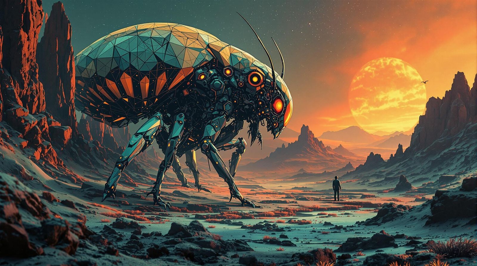Insectoid Robot Terraforming a Strange Alien World