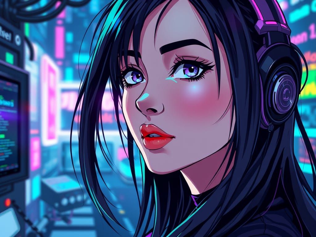 Cyberpunk Anime Portrait of a Techno Girl