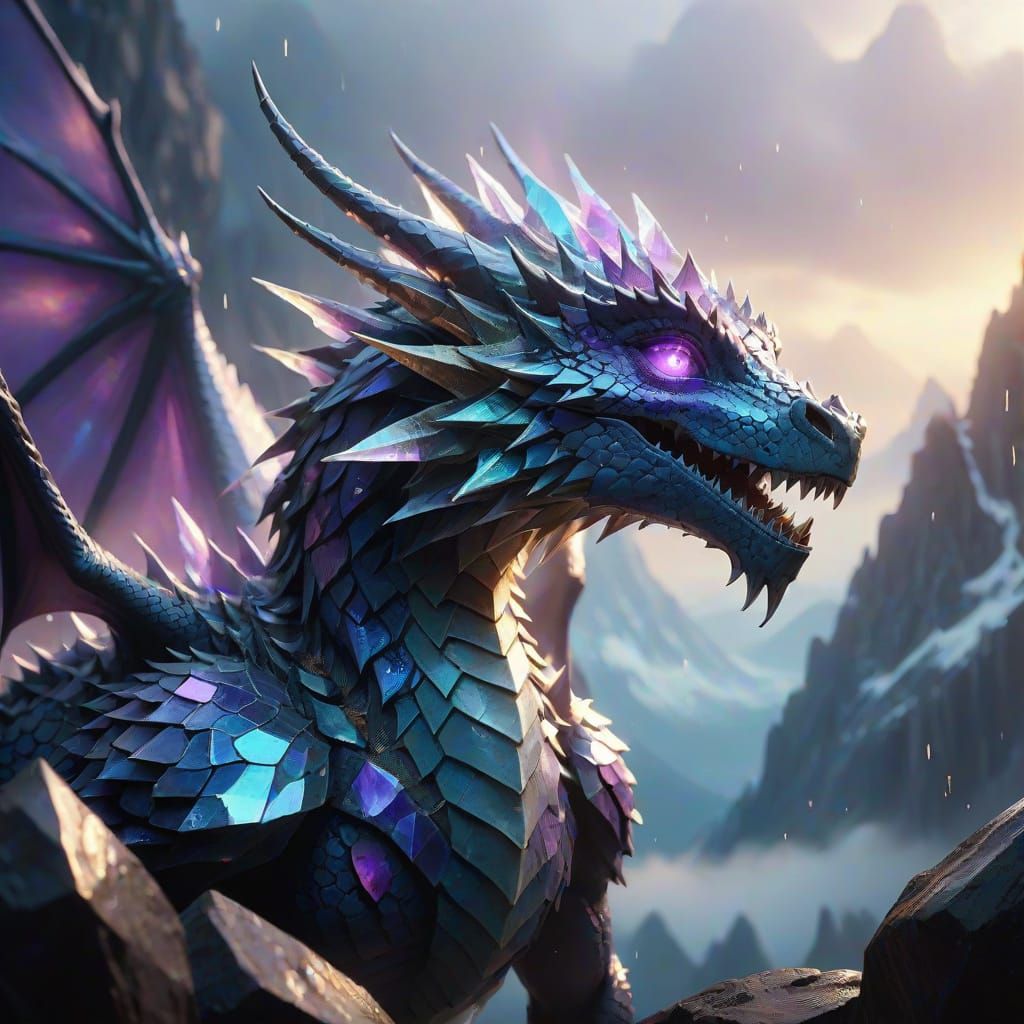 Majestic Crystalline Dragon in Vibrant Oil Painting Style