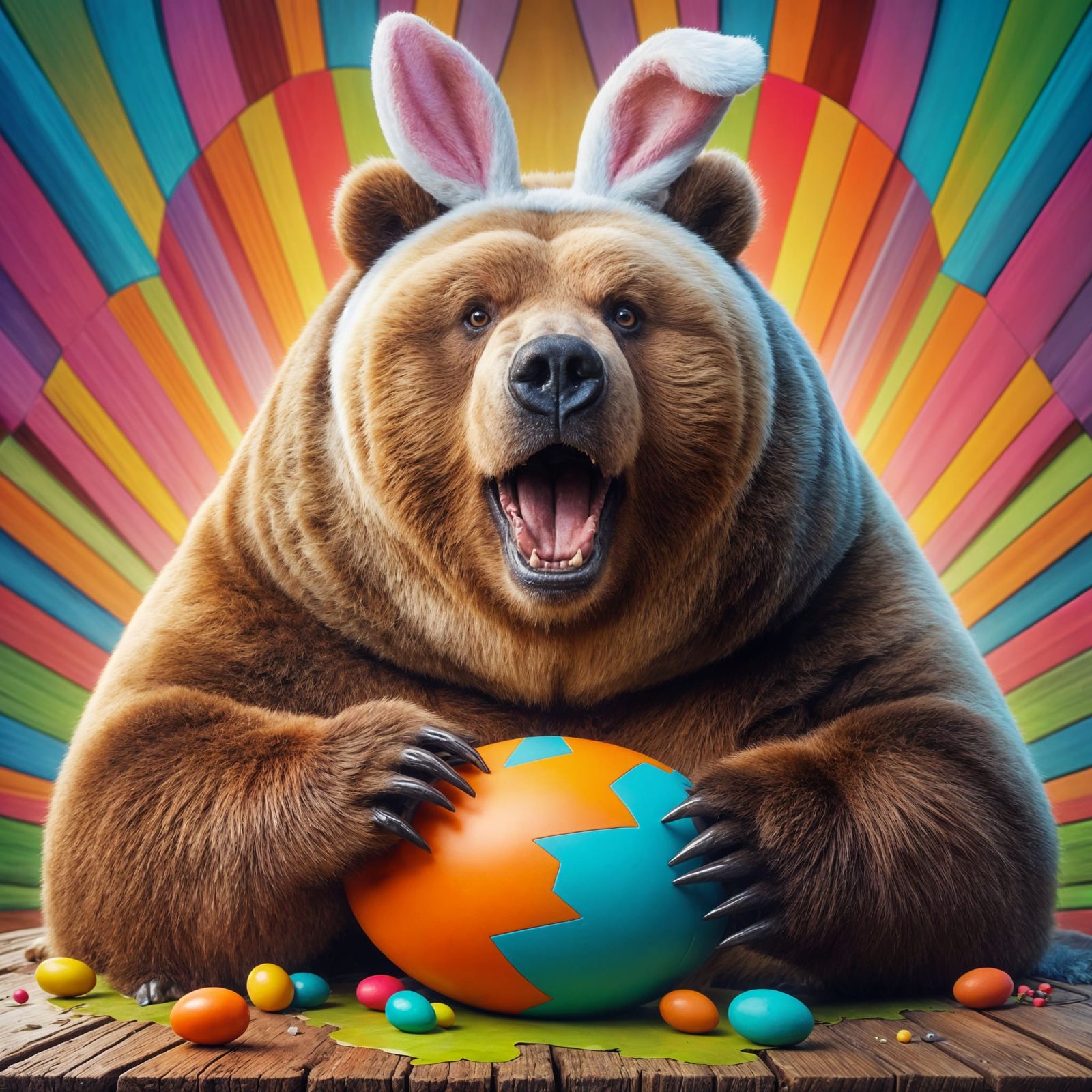 Vibrant Close-Up of a Grinning Grizzly Bear in Easter Bunny ...