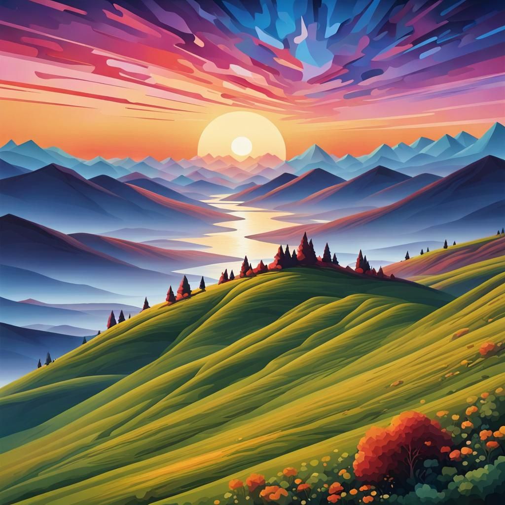 Colorful Geometric Abstract Landscape Art