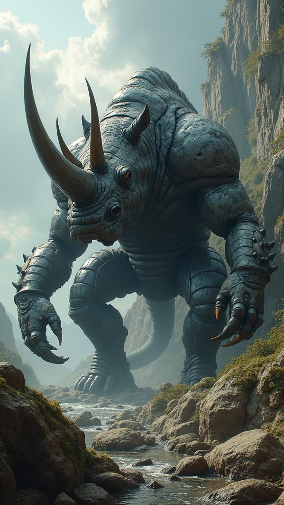 Rhino-Scorpion Hybrid Surveys Territory in Dramatic Landscap...